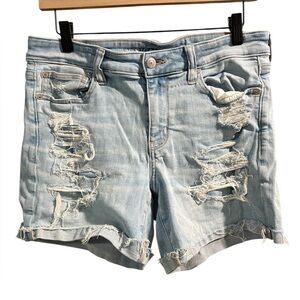 American Eagle Light Wash Distressed Midi Shorts- Size 10